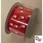 Organza szalag piros, fehér pöttyös drótos 38mm/10m