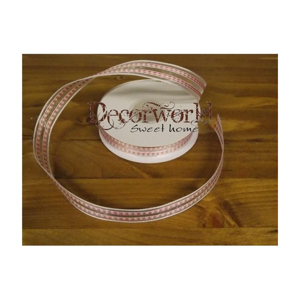 Dekorációs szalag fehér/piros csíkos 16mm x 10m