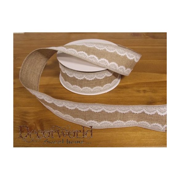 Dekorációs szalag krém csipkés 38mm x 10m