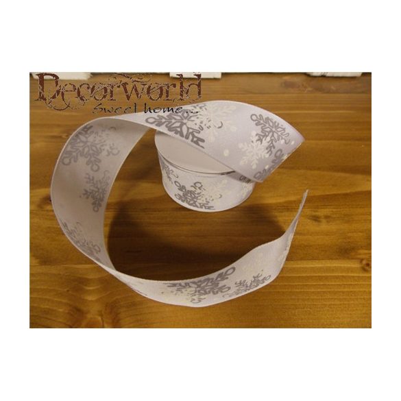 Dekorációs szalag fehér hópelyhes 38mm x 10m