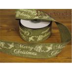   Dekorációs szalag zöld feliratos "Merry Christmas" 38mm x 10m