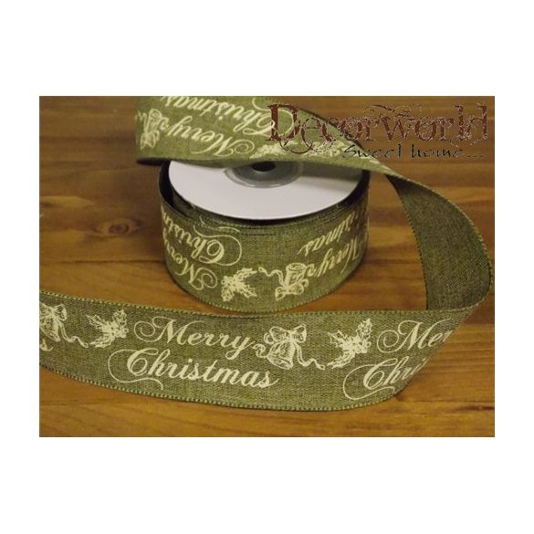 Dekorációs szalag zöld feliratos "Merry Christmas" 38mm x 10m