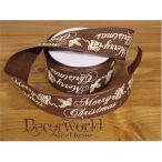   Dekorációs szalag sötétbarna feliratos "Merry Christmas" 38mm x 10m