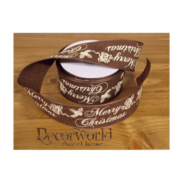Dekorációs szalag sötétbarna feliratos "Merry Christmas" 38mm x 10m