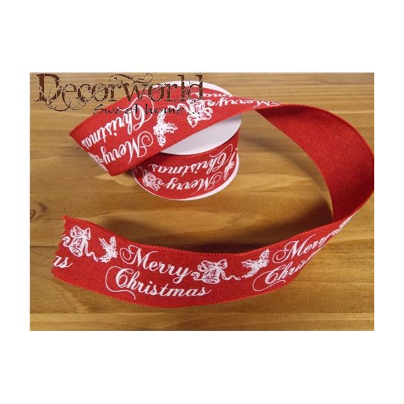 Dekorációs szalag piros feliratos "Merry Christmas" 38mm x 10m