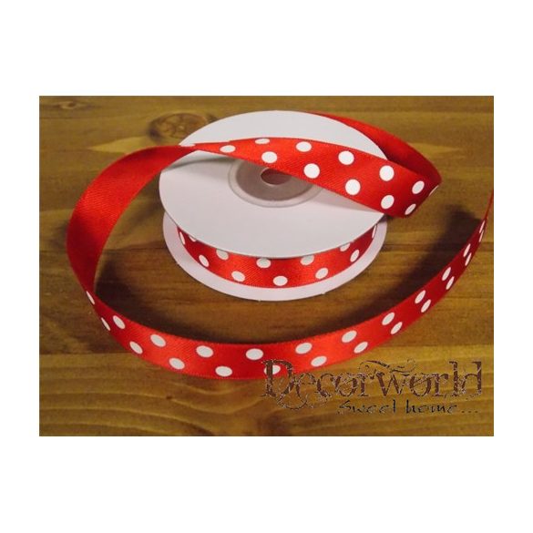 Dekorációs szalag piros, pöttyös 16mm x 10m