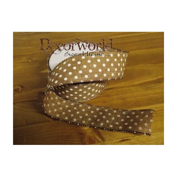 Dekorációs szalag sötétbarna, pöttyös 38mm x 10m