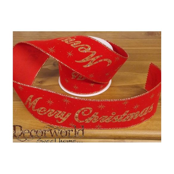 Dekorációs szalag piros feliratos "Merry Christmas" 63mm x 10m