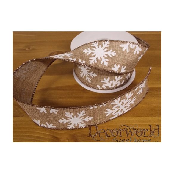 Dekorációs szalag barna, hópelyhes 38mm x 10m