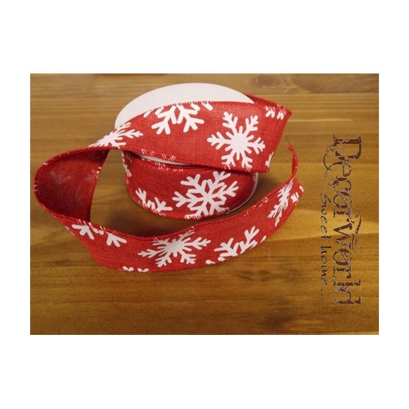 Dekorációs szalag piros, hópelyhes 38mm x 10m