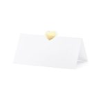 Ültetőkártya szívvel 10x5 cm - Fehér-arany S/10