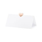 Ültetőkártya szívvel 10x5 cm - Fehér-rosegold S/10