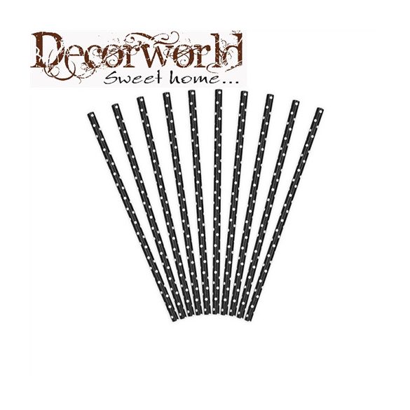 Szívószál papír 19,5cm - Fekete-fehér pöttyös S/10