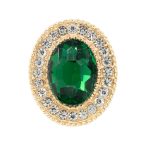   Strasszal kirakott bross ovál alak 24x20 mm - Sötétzöld/Ezüst/Arany /DB