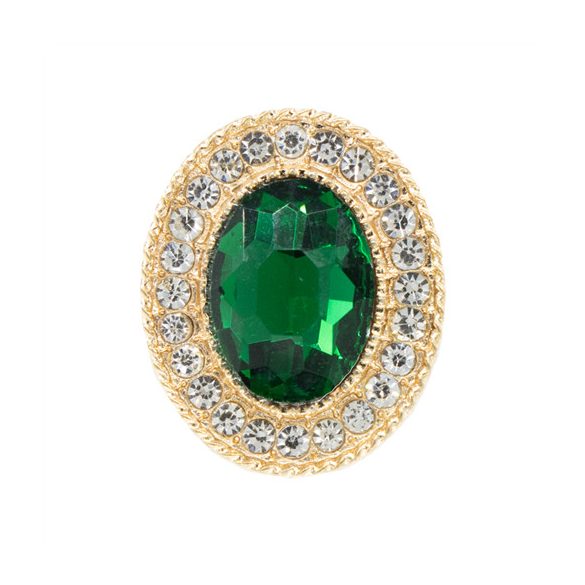 Strasszal kirakott bross ovál alak 24x20 mm - Sötétzöld/Ezüst/Arany /DB