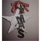 Vessző csillag piros szalagon 25cm XMAS betűkkel