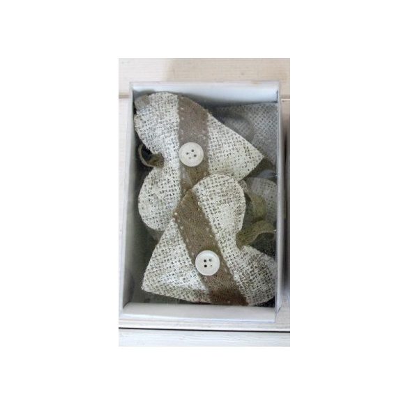 Textil szív S/6 fehér 9cm