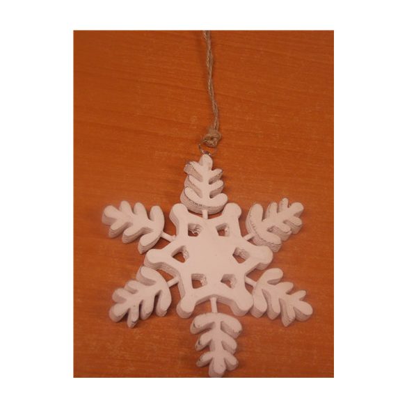 Fa függő hópehely fehér 13x13cm