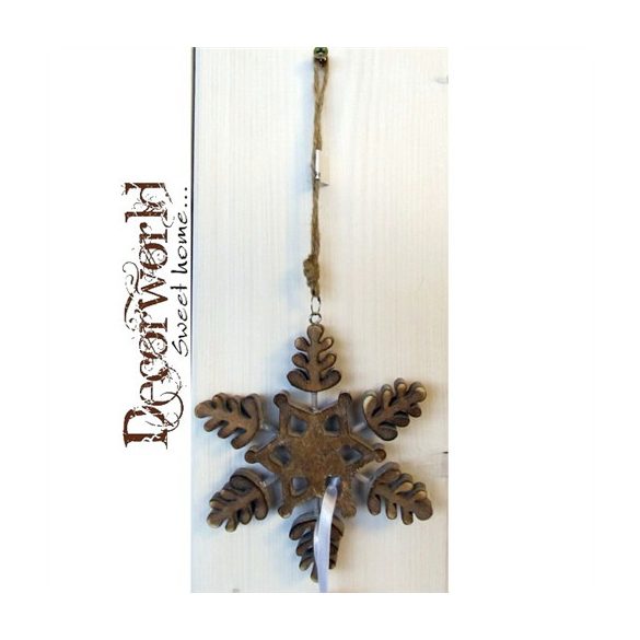 Fa függő hópehely barna 13x13cm AKCIÓ