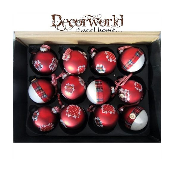 Üveggömb piros-fehér skótkockás S/12