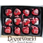 Üveg szív forma piros-fehér skótkockás S/12