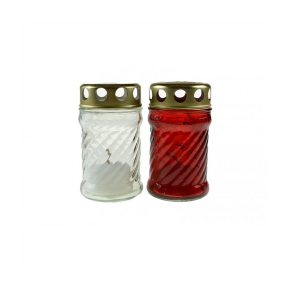 Mécses üveg 11cm fém fedéllel - Fehér/piros