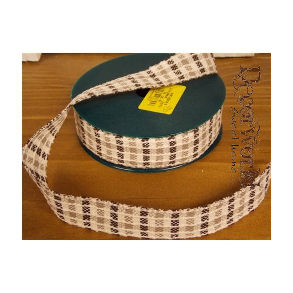 Textil szalag barna-fehér kockás 2,5cm x 10m