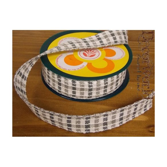 Textil szalag szürke-fehér kockás 2,5cm x 10m