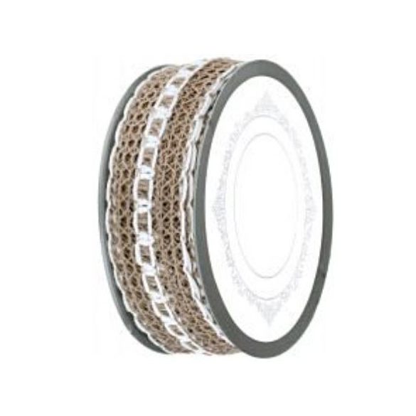 Horgolt szalag csipkés 35mm x 10m - Natúr/fehér