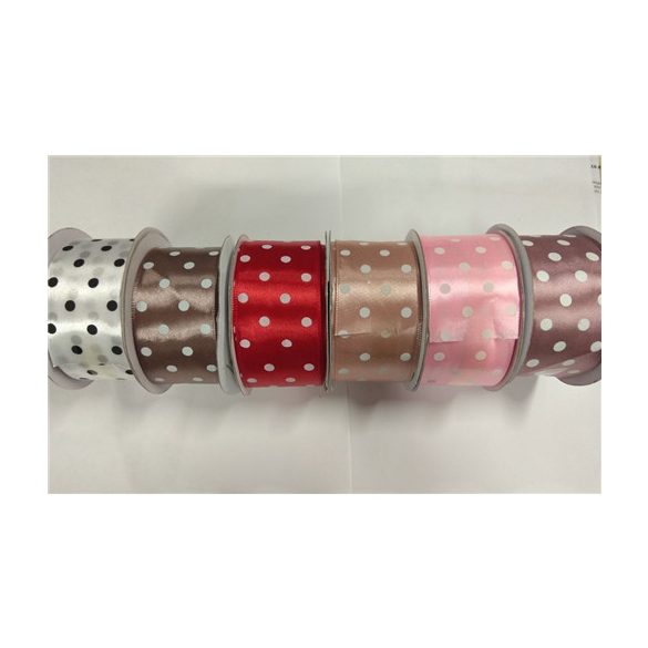 Szatén szalag pöttyös 38mm/22,86 m - Több színben