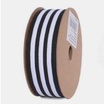 Dekorációs szalag textil csíkos 25mm/10m - Fehér/Fekete
