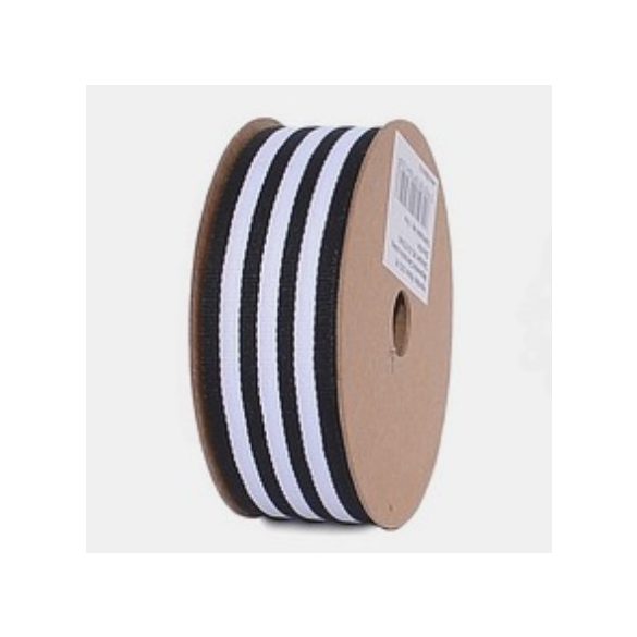 Dekorációs szalag textil csíkos 25mm/10m - Fehér/Fekete