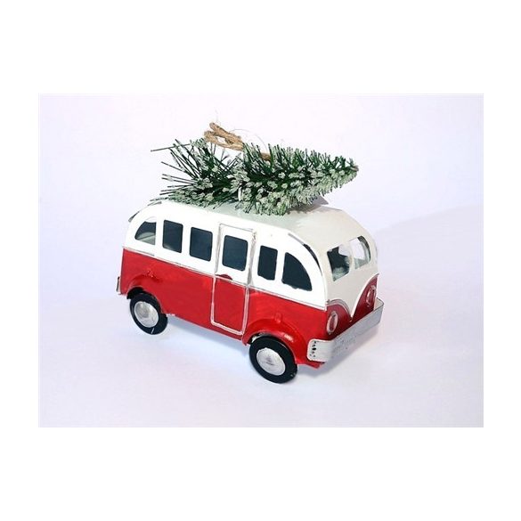 Fenyőfa szállító busz fém 11cm