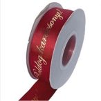   Szatén szalag 25mm x 22,86m "Boldog karácsonyt!" feliratos - Bordó