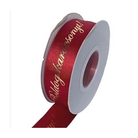 Szatén szalag 25mm x 22,86m "Boldog karácsonyt!" feliratos - Bordó
