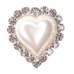   Strasszal kirakott bross szív alak 22 mm - Ezüst/fehér opál kő S/10