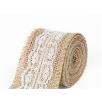 Juta szalag csipkés 5cm x 5m - Natúr/fehér