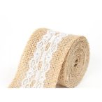 Juta szalag csipkés 5cm x 5m - Natúr/fehér