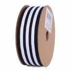 Dekorációs szalag textil csíkos 25mm/10m - Fehér/fekete