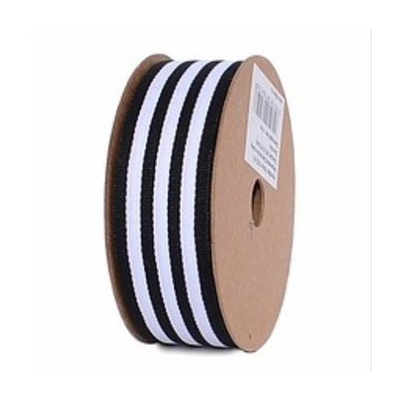 Dekorációs szalag textil csíkos 25mm/10m - Fehér/fekete