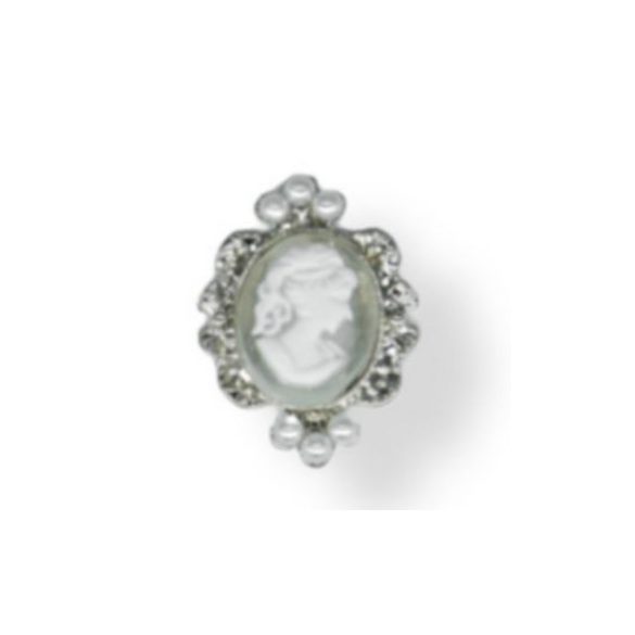 Strasszal kirakott bross 18x20 mm S/10 - Fehér/Ezüst