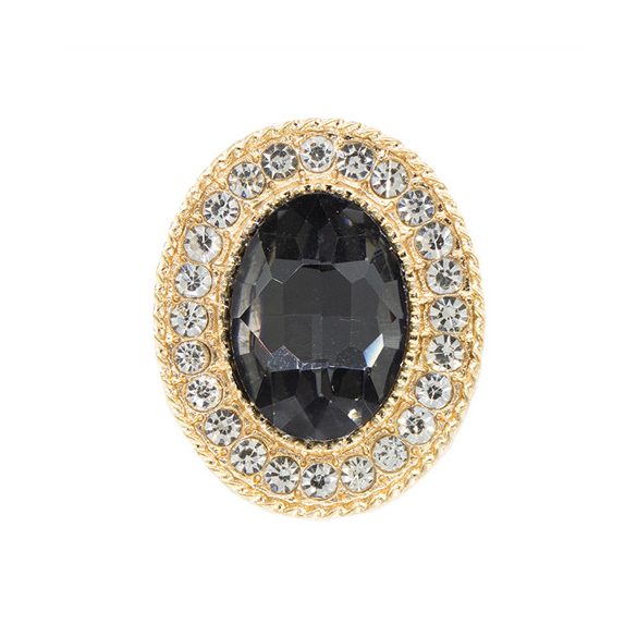 Strasszal kirakott bross ovál alak 24x20 mm - Fekete/Ezüst/Arany /DB