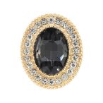   Strasszal kirakott bross ovál alak 24x20 mm S/10 - Fekete/Ezüst/Arany