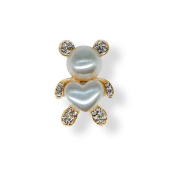 Strasszal kirakott bross maci alak 33x22 mm S/10 - Fehér/Arany