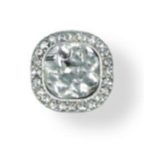   Strasszal kirakott bross szögletes alak 16 mm - Ezüst/Ezüst kő /DB