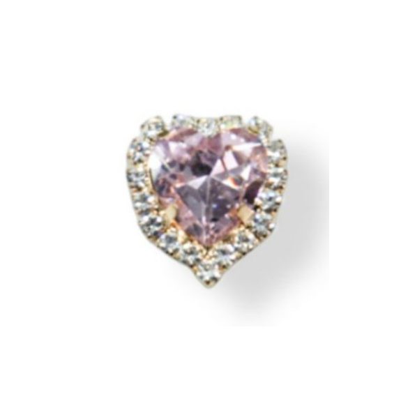 Strasszal kirakott bross szív alak 14 mm - Rózsaszín /DB