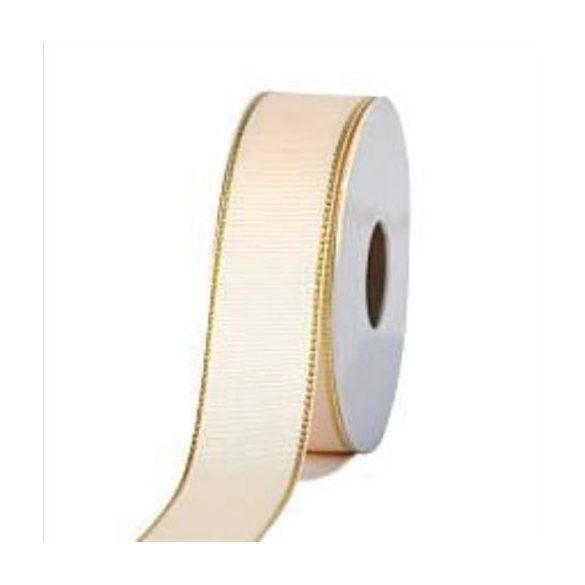 Ripsz szalagok aranyszélű 25mm/10m - Krém/arany