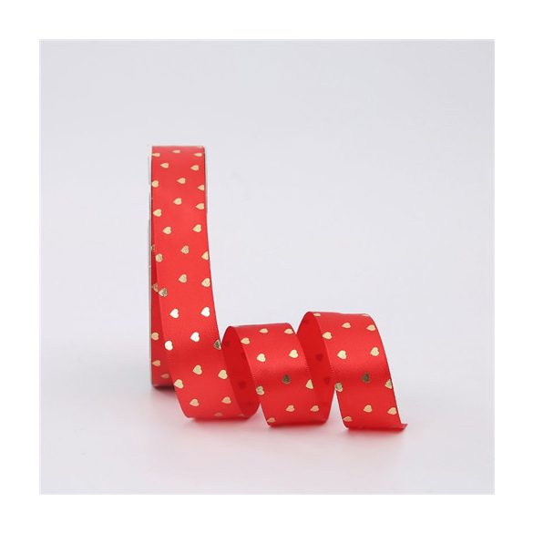 Textil szalag szivecskés 25mm/30,175m - Piros