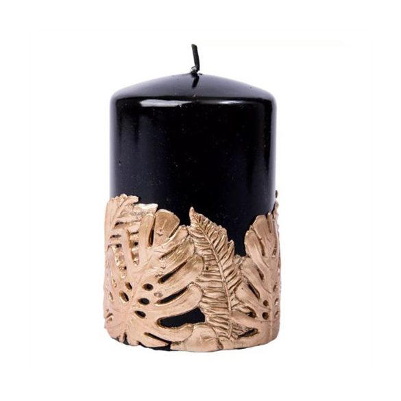 Henger gyertya "Monstera" 11x8 cm - Fekete/arany