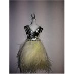 Dísz üveg ruha 9cm krém-ezüst